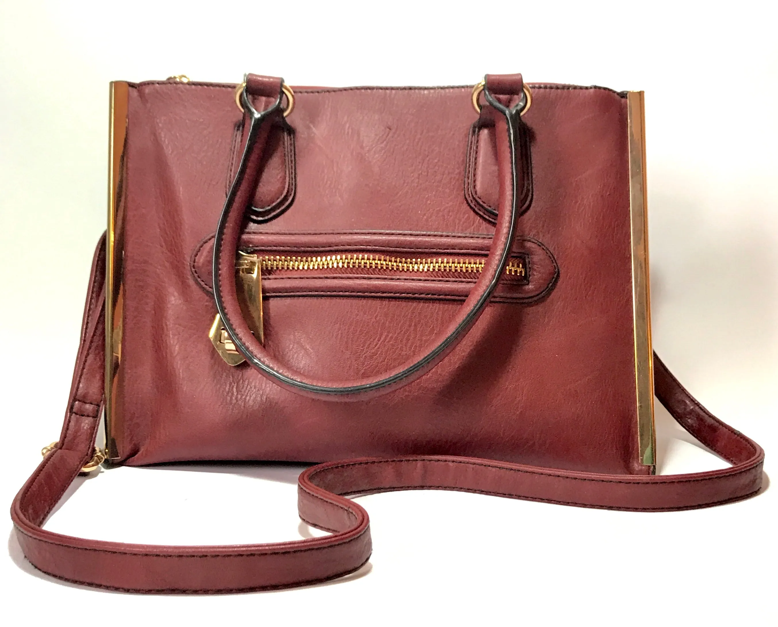 ALDO Maroon & Gold Satchel Tote | Pre Loved |