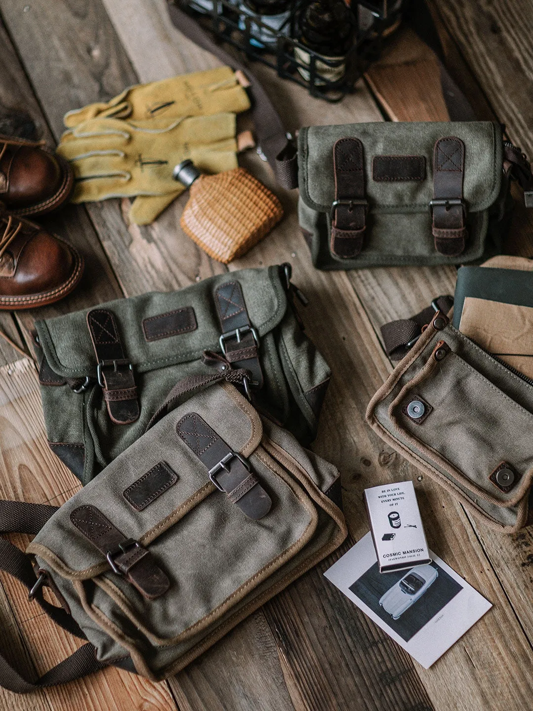 ARMY GREEN CANVAS MESSENGER BAG