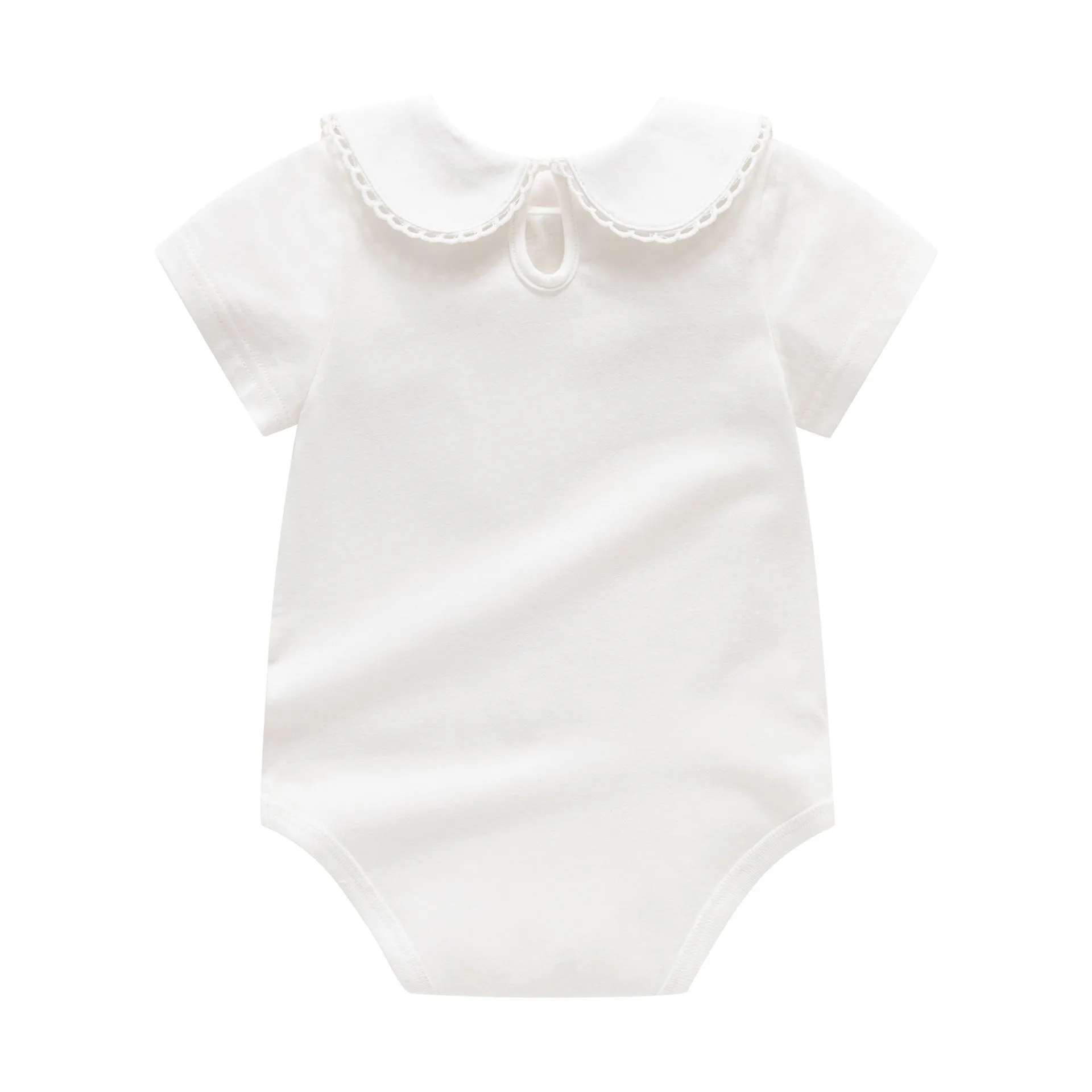 Baby Girl Cute Neckline White Short/Long Sleeve Onesie