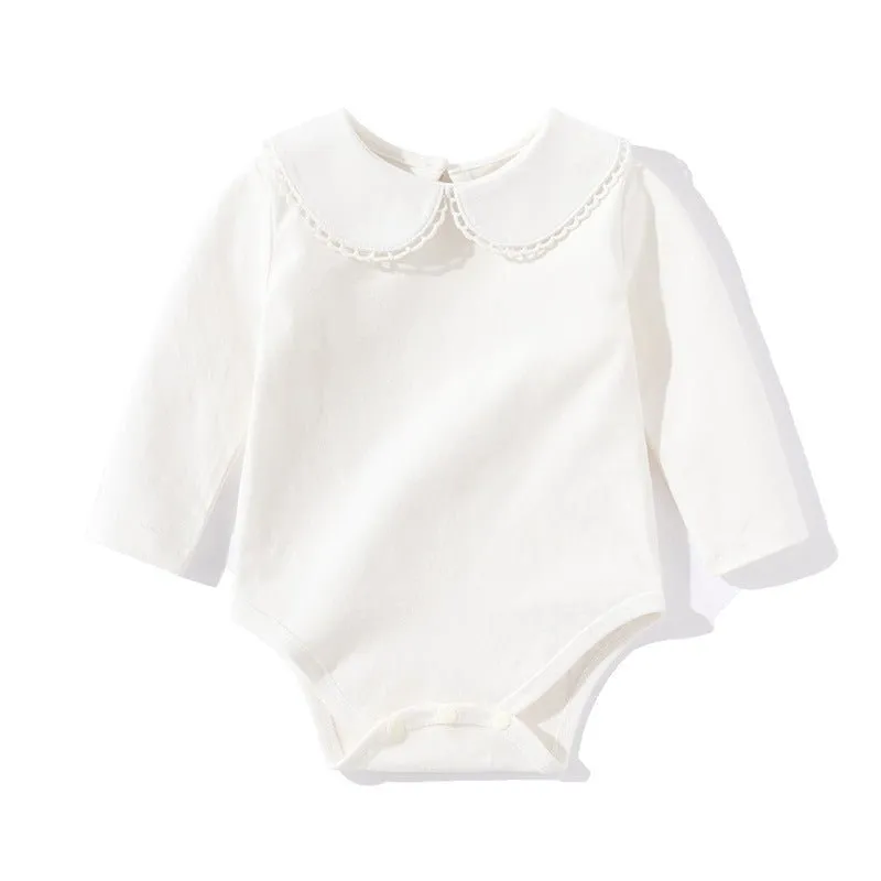 Baby Girl Cute Neckline White Short/Long Sleeve Onesie