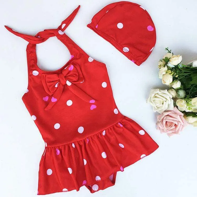 Baby/Toddler Girl Polka Dot Pattern Swimsuit & Cap