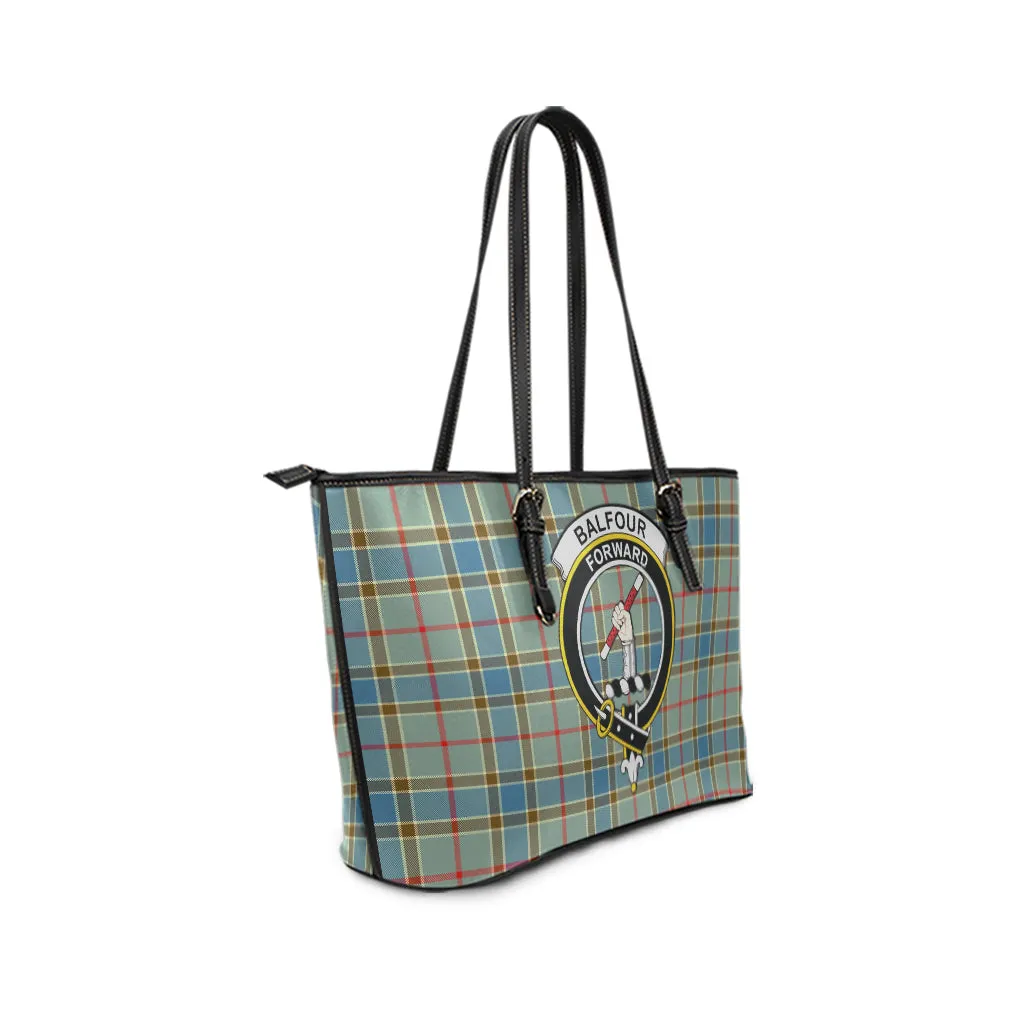 Balfour Blue Tartan Leather Tote Bag with Family Crest