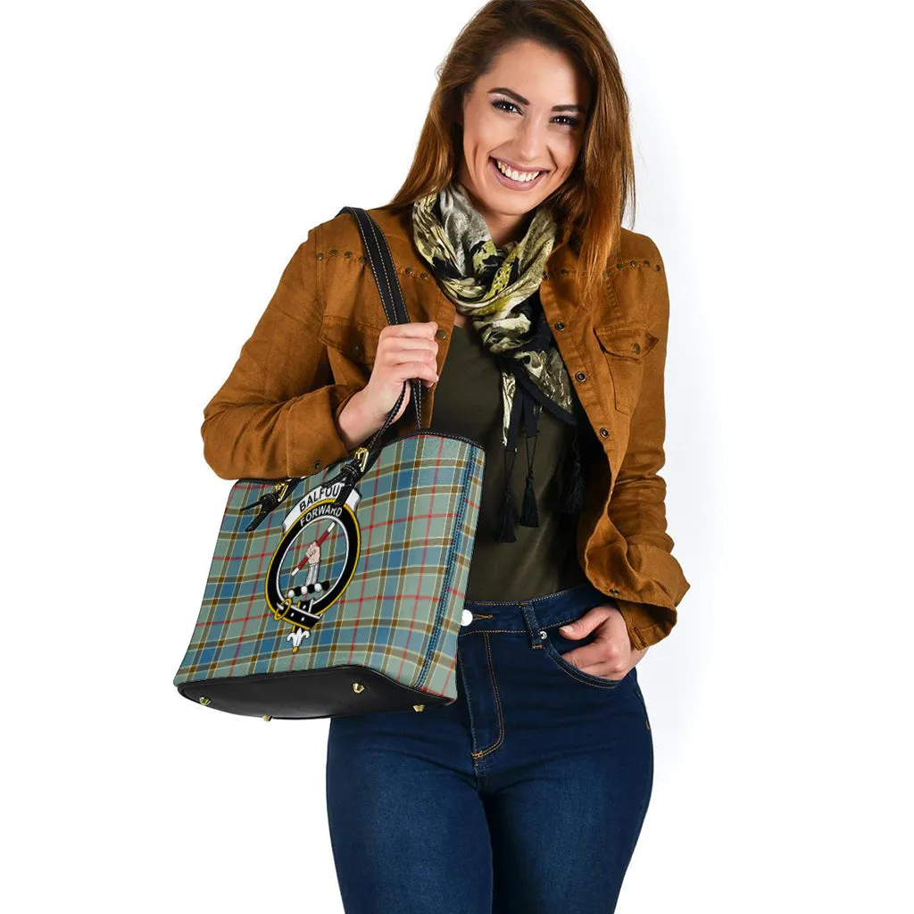 Balfour Blue Tartan Leather Tote Bag with Family Crest