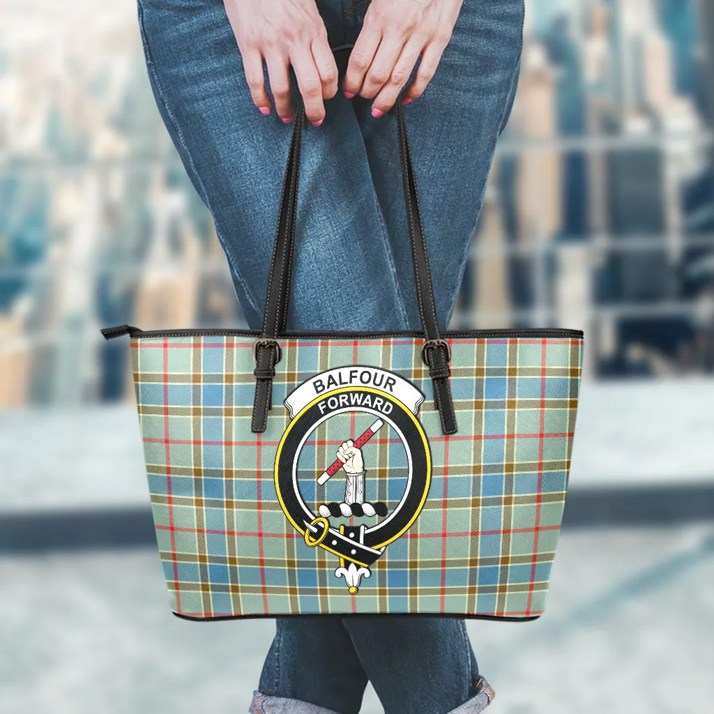 Balfour Blue Tartan Leather Tote Bag with Family Crest