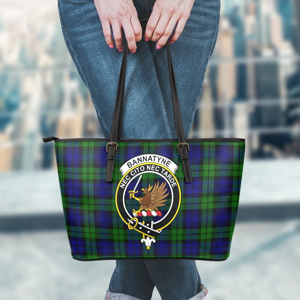 Bannatyne Tartan Leather Tote Bag with Family Crest