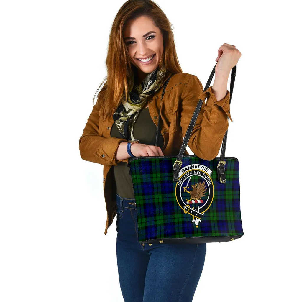 Bannatyne Tartan Leather Tote Bag with Family Crest