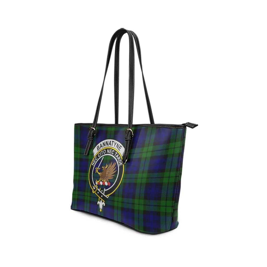 Bannatyne Tartan Leather Tote Bag with Family Crest