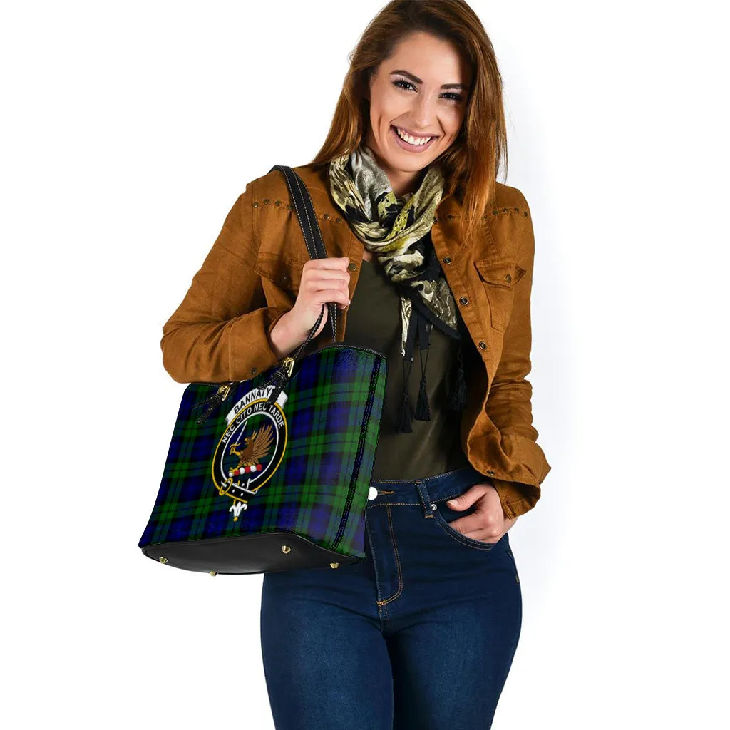 Bannatyne Tartan Leather Tote Bag with Family Crest