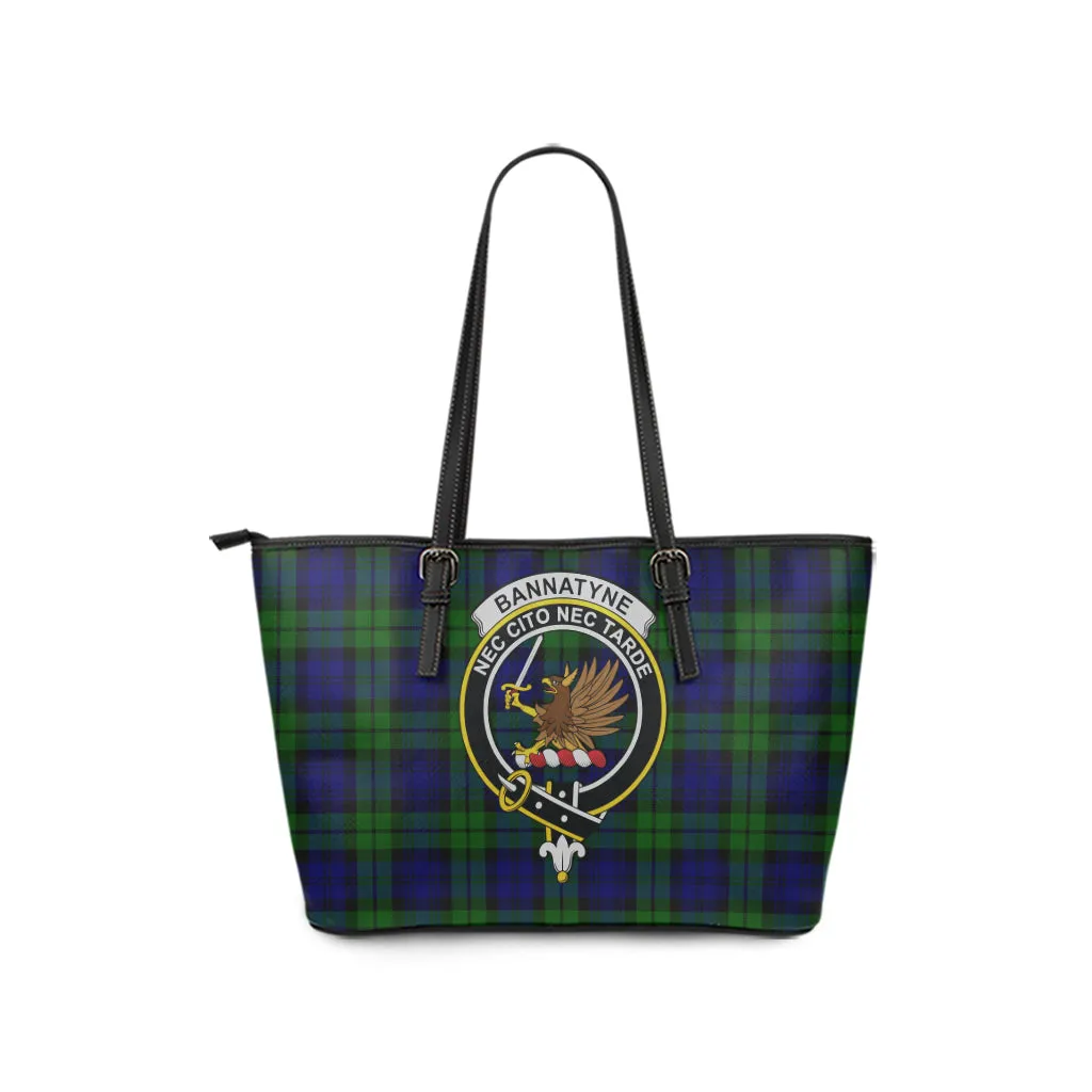 Bannatyne Tartan Leather Tote Bag with Family Crest