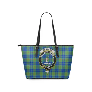 Barclay Hunting Ancient Tartan Leather Tote Bag with Family Crest