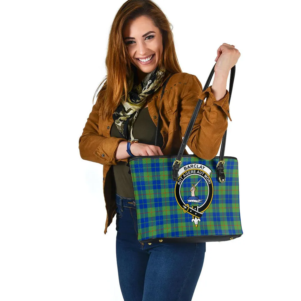 Barclay Hunting Ancient Tartan Leather Tote Bag with Family Crest