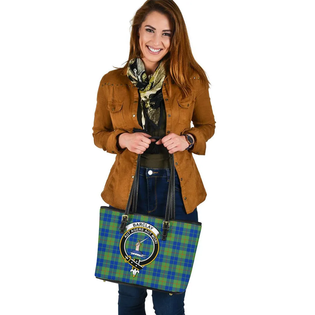 Barclay Hunting Ancient Tartan Leather Tote Bag with Family Crest