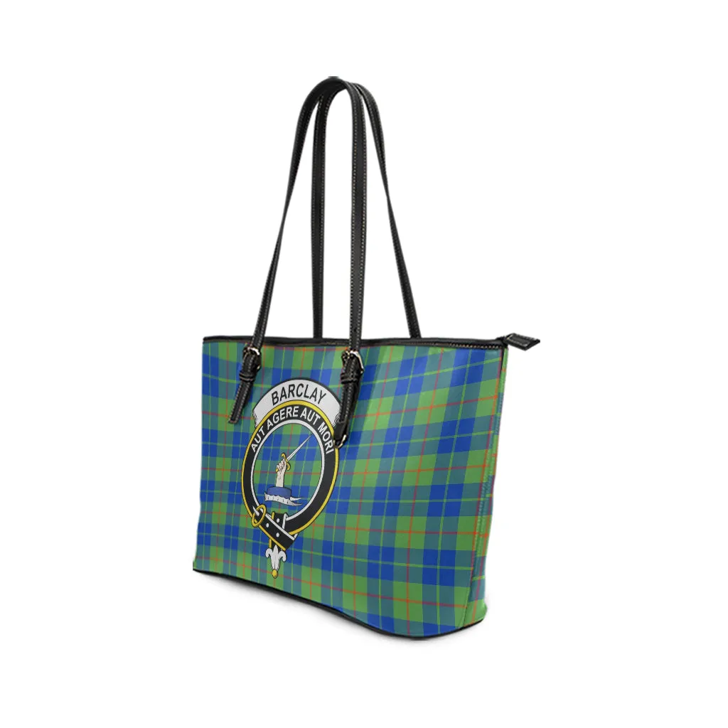 Barclay Hunting Ancient Tartan Leather Tote Bag with Family Crest