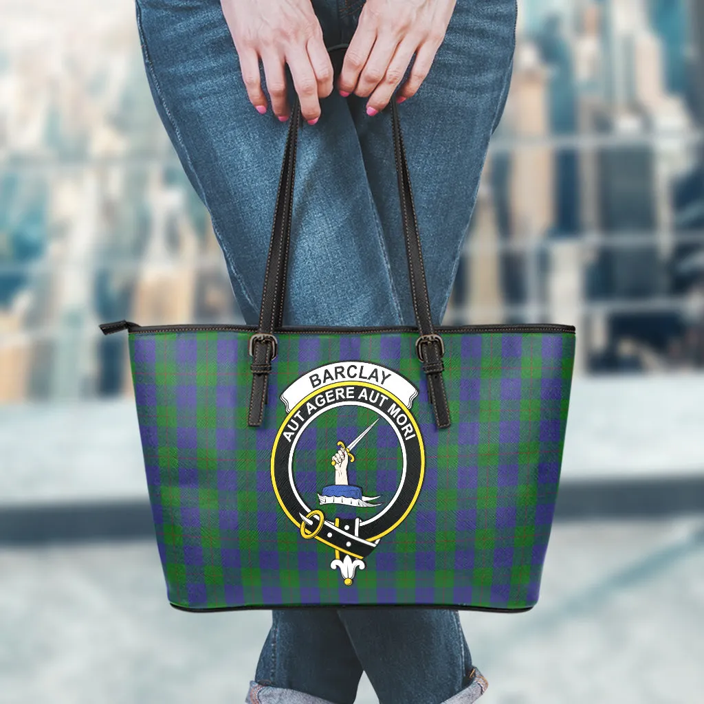 Barclay Tartan Leather Tote Bag with Family Crest