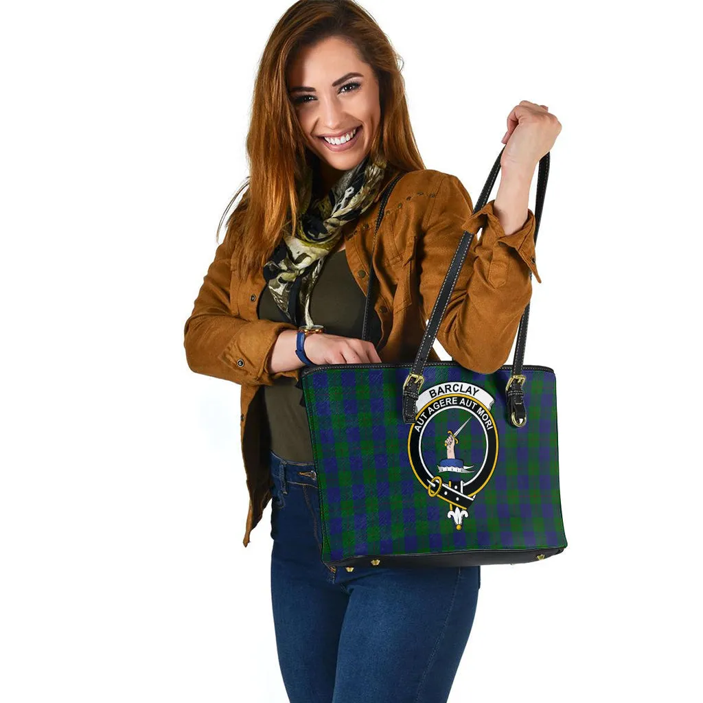 Barclay Tartan Leather Tote Bag with Family Crest