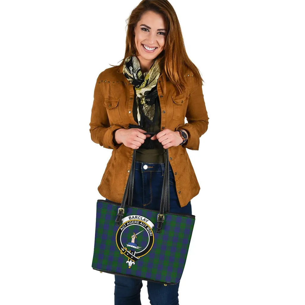 Barclay Tartan Leather Tote Bag with Family Crest