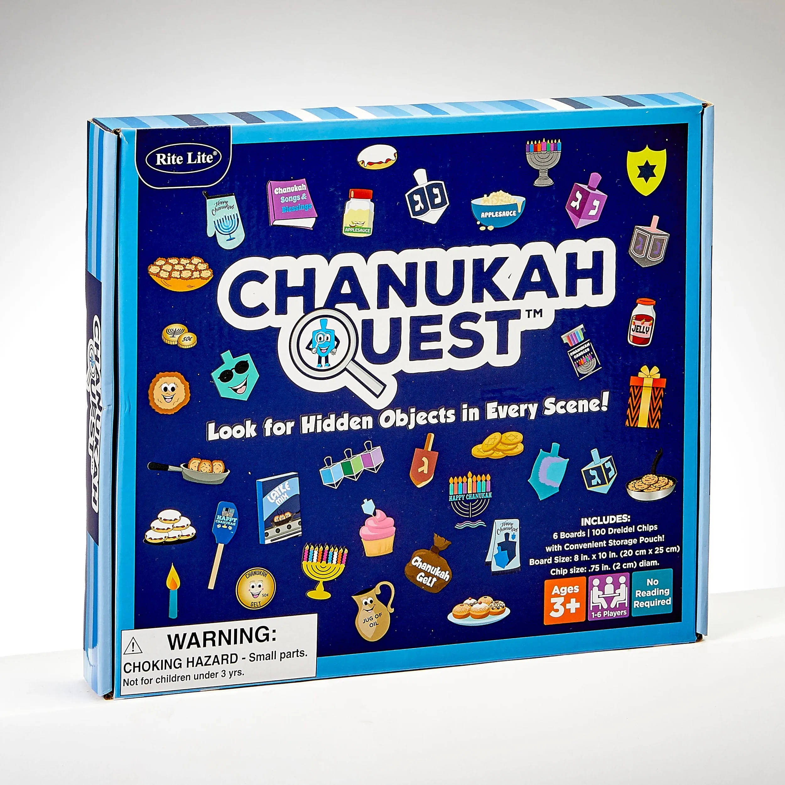 Chanukah Quest™ Game, 6 Boards 8" X 10",100 Chips, Bag, Colorbox