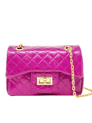 Classic Quilted Sparkle Mini Bag- Hot Pink