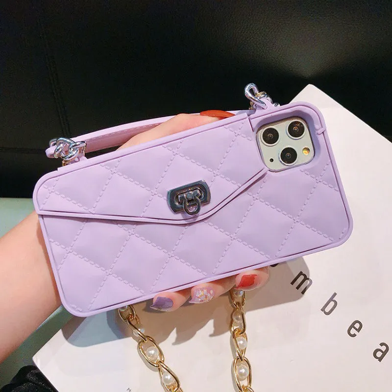 Crossbody Luxury Designer Silicone Purse Wallet Phone Case With Chain For iPhone 14