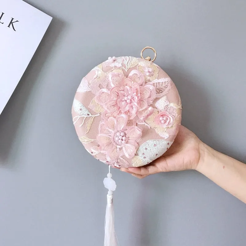 Flower Fairy Ancient Style Retro Round Embroidered Clutch Bag