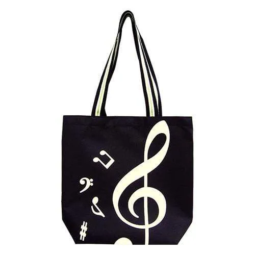 G Clef/ Treble Clef Music Canvas Tote Bag Black