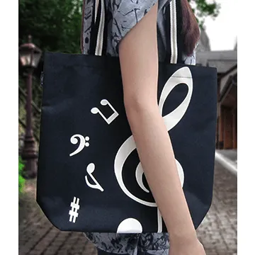 G Clef/ Treble Clef Music Canvas Tote Bag Black