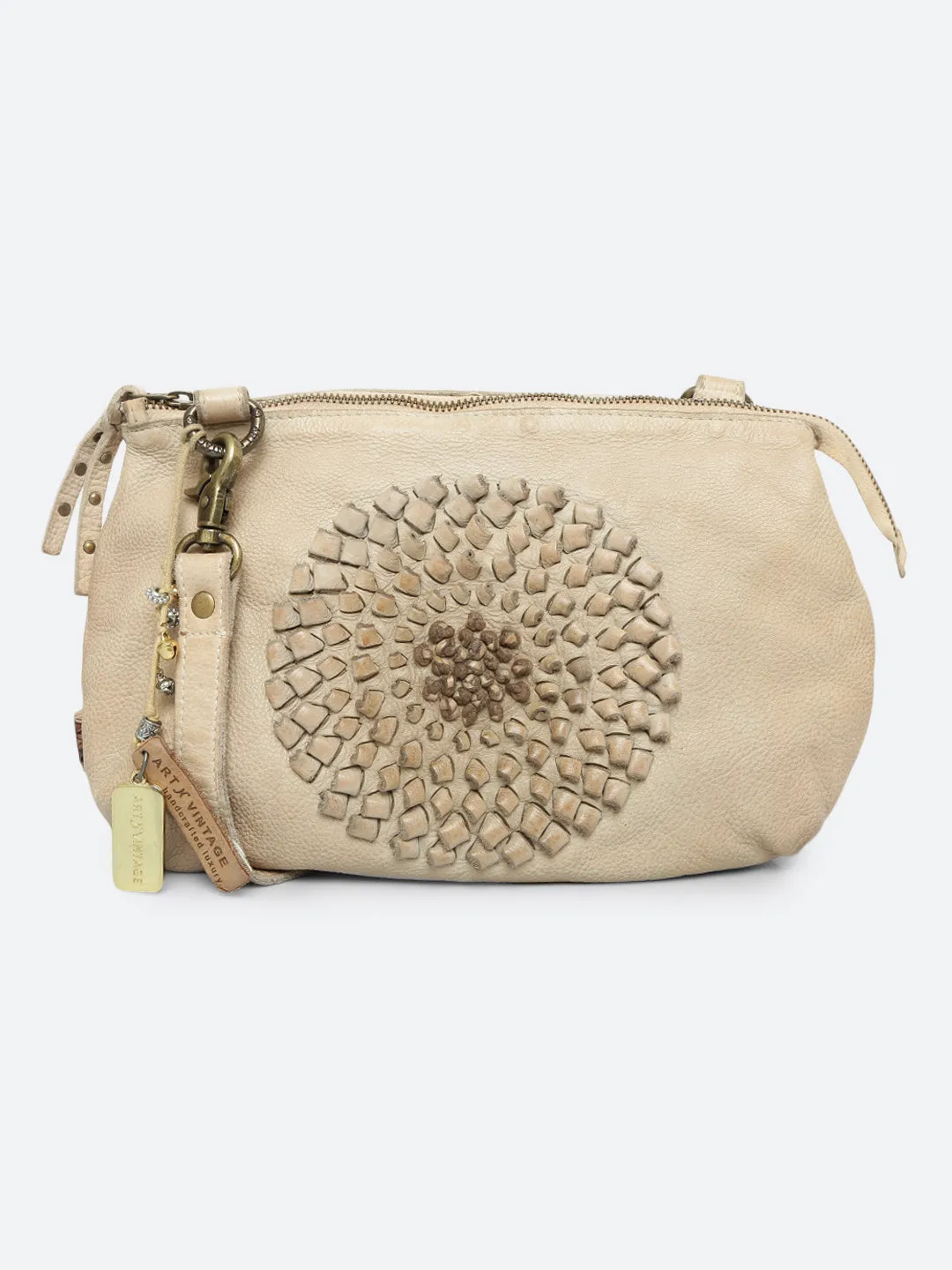 Glory: Cream Crossbody Sling Bag With Ombre 3D Flower