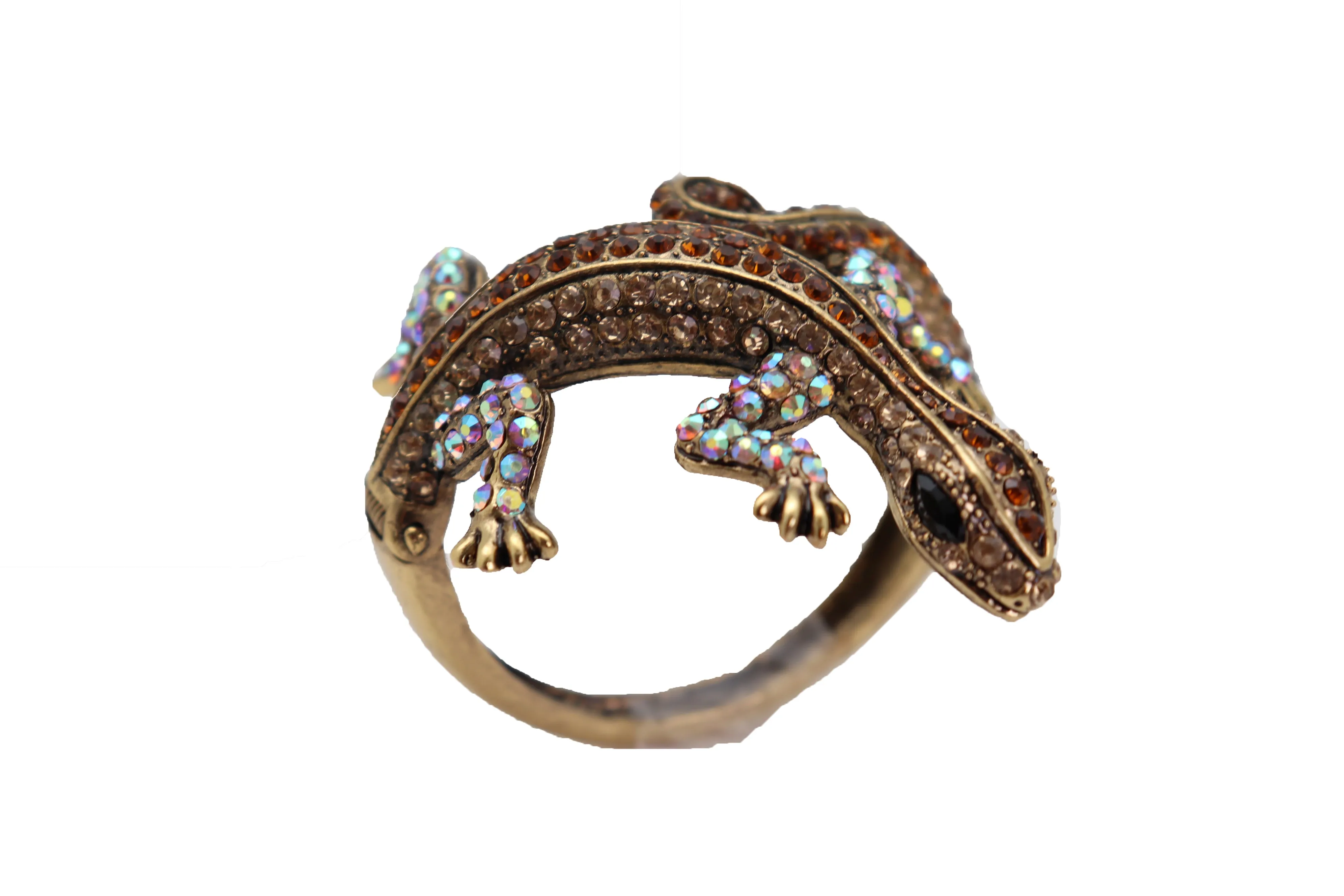 Gold Metal Bracelet Lizard Gecko Animal Brown Wrap Around