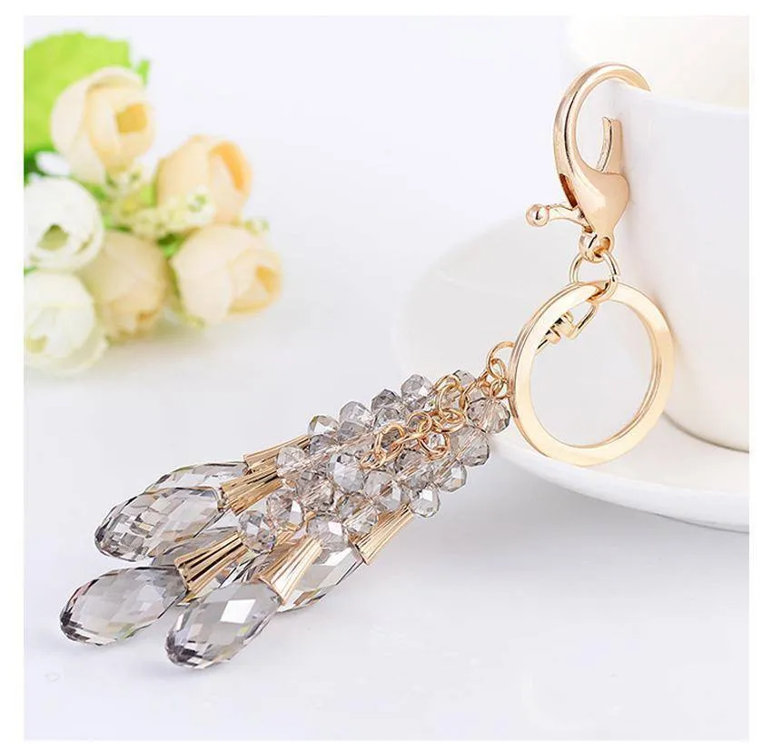 High Quality Crystal Bead Gold Key chain water drop Pendant