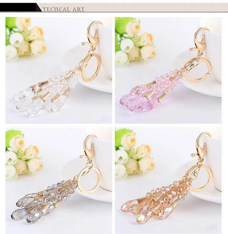 High Quality Crystal Bead Gold Key chain water drop Pendant