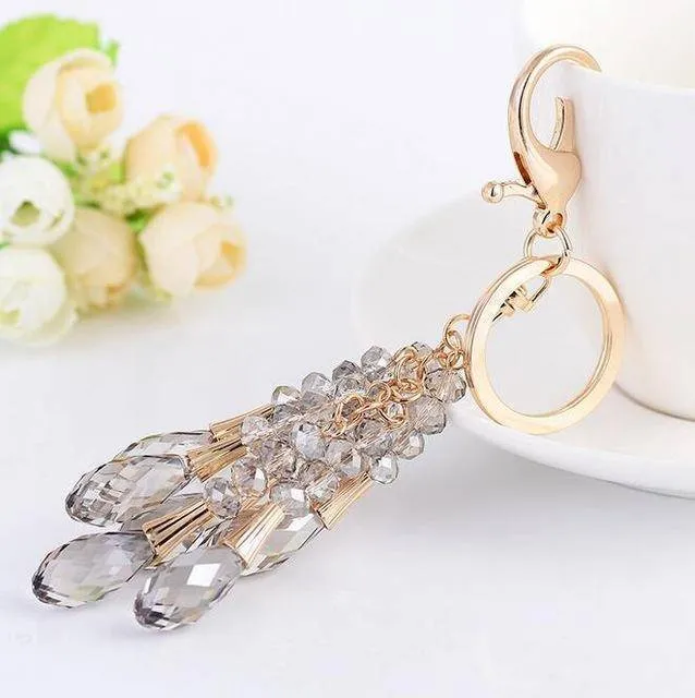 High Quality Crystal Bead Gold Key chain water drop Pendant