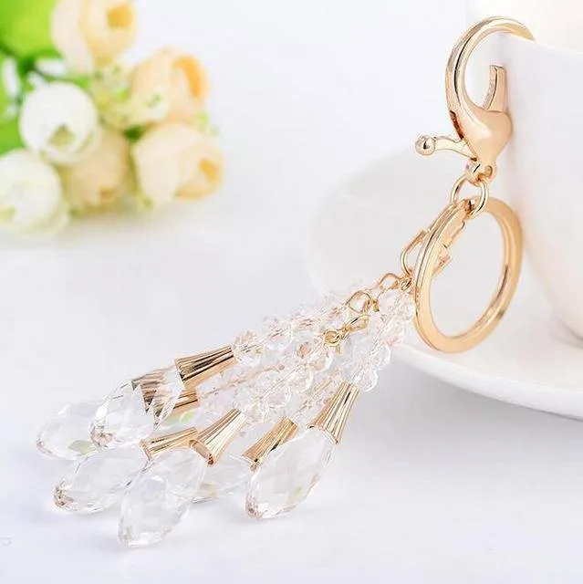 High Quality Crystal Bead Gold Key chain water drop Pendant