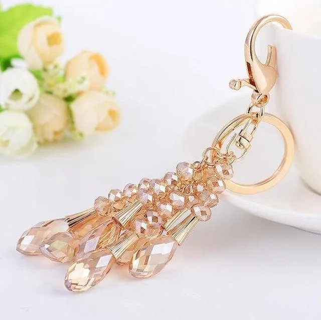 High Quality Crystal Bead Gold Key chain water drop Pendant