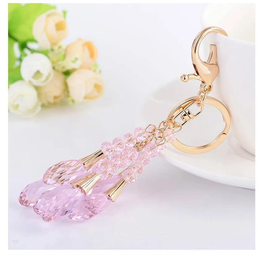 High Quality Crystal Bead Gold Key chain water drop Pendant