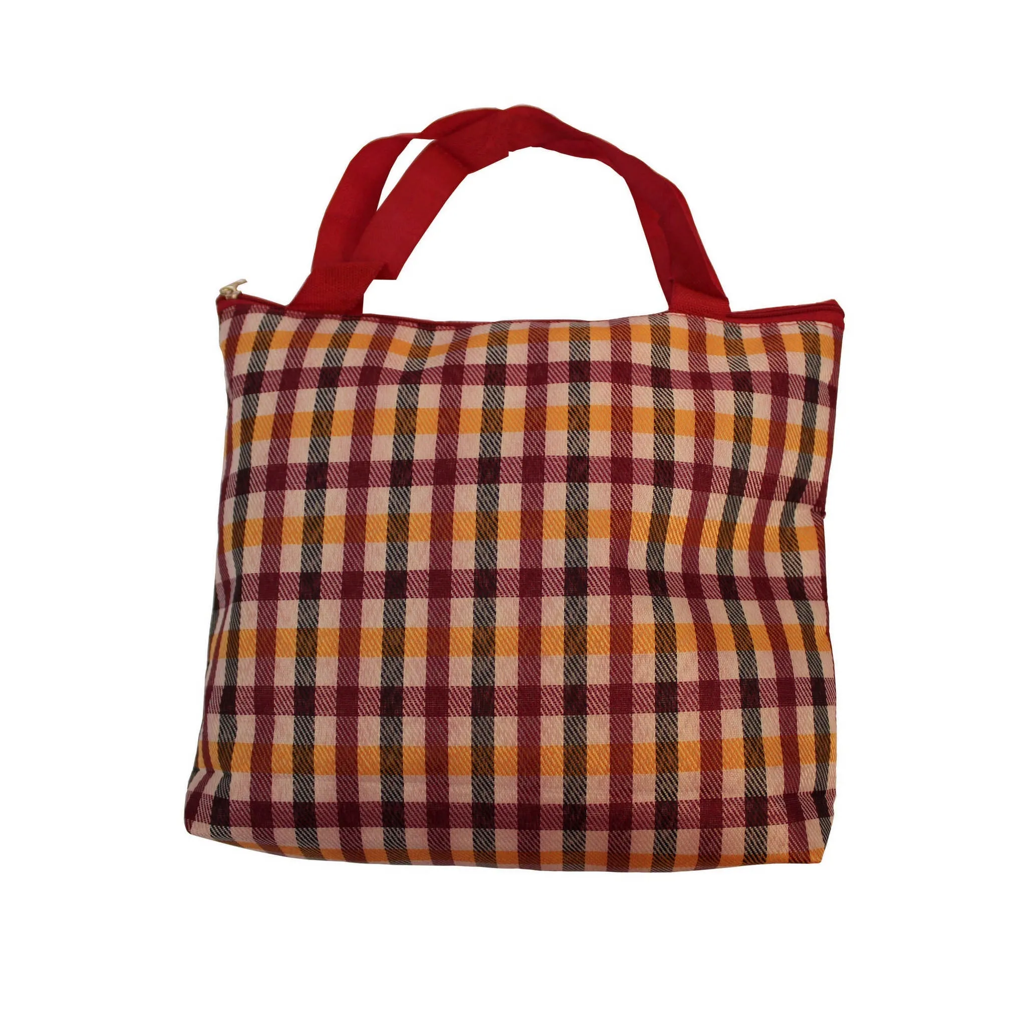 Imported Durable Canvas Printed multi purpose Bag with handles for girls and ladies, Theme Long Checks, Size Large