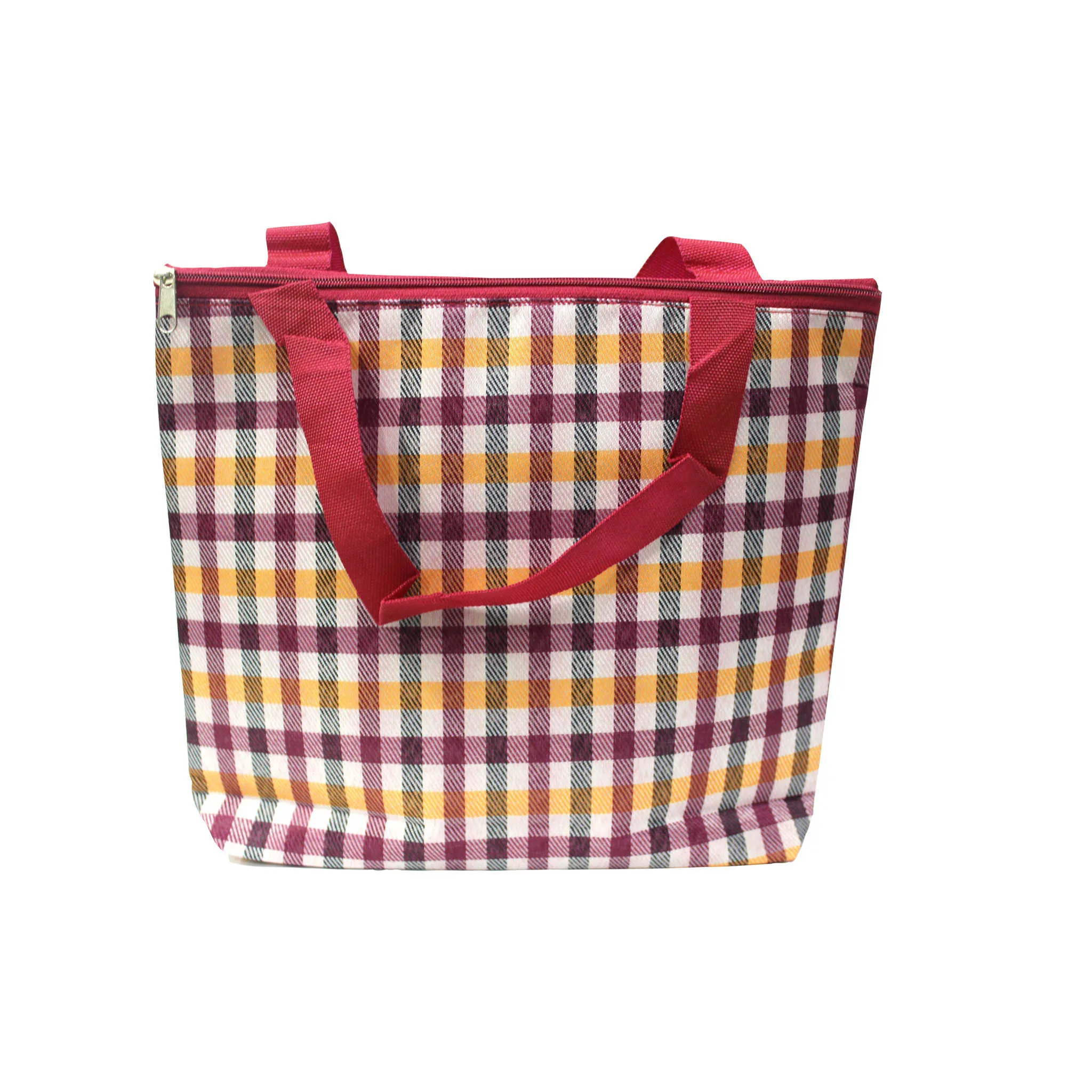 Imported Durable Canvas Printed multi purpose Bag with handles for girls and ladies, Theme Long Checks, Size Large