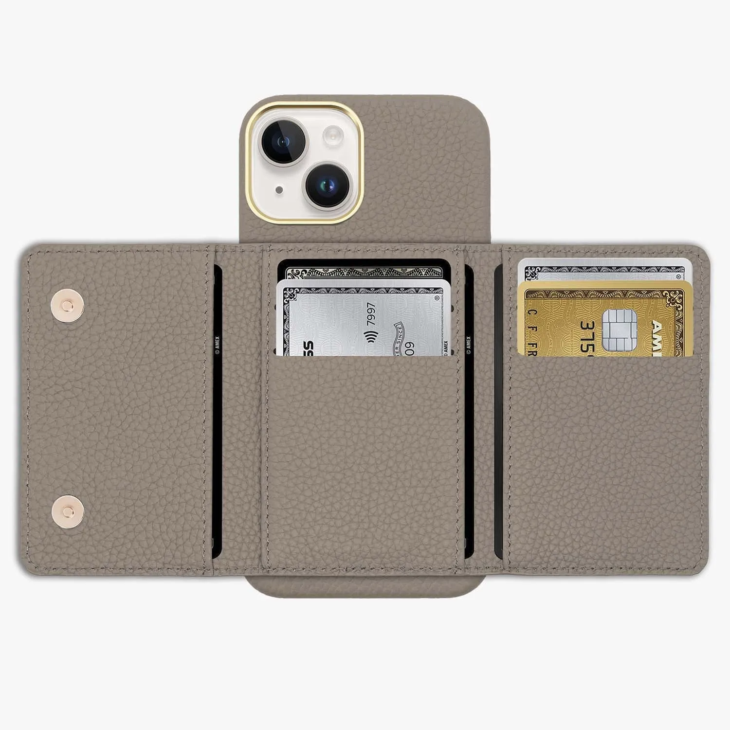 iPhone 14 Leather Case with MagSafe Trifold Wallet Set