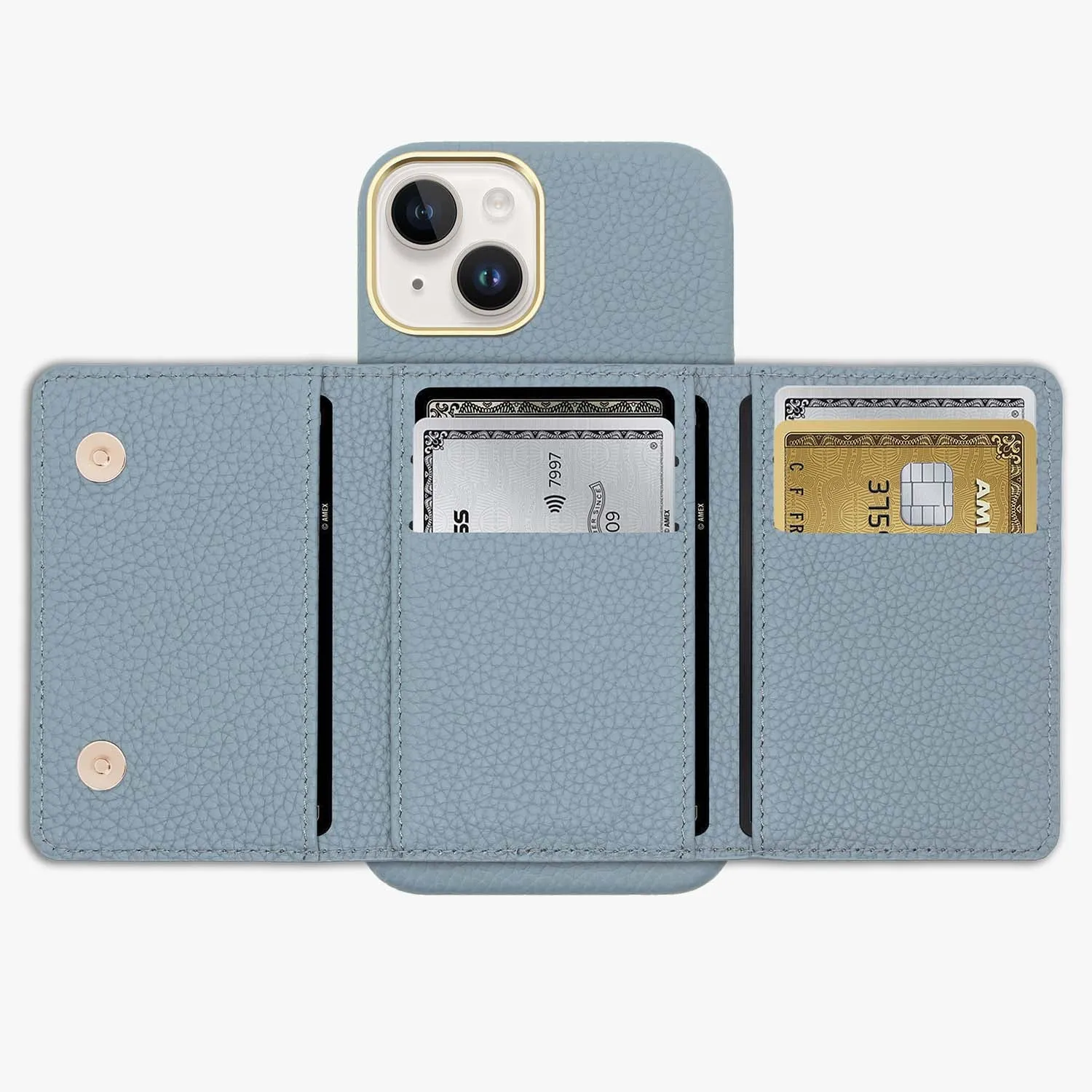 iPhone 14 Leather Case with MagSafe Trifold Wallet Set