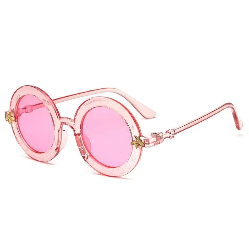 Kids Girls Round Frame Gold bee Summer Sunglasses