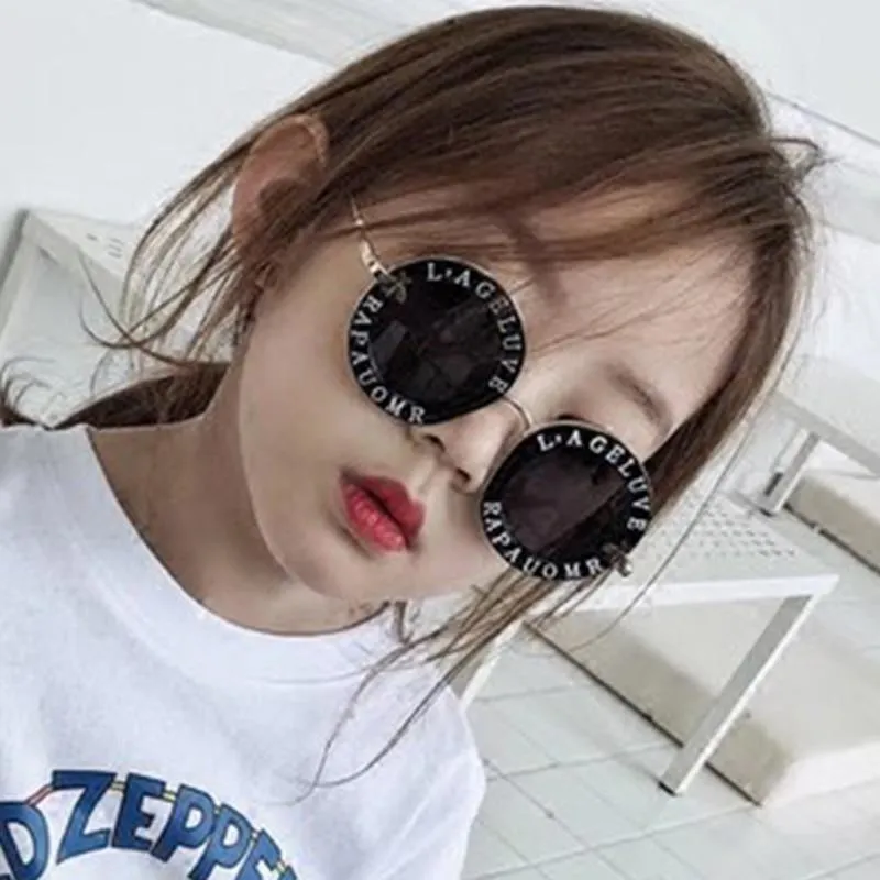 Kids Girls Round Frame Gold bee Summer Sunglasses