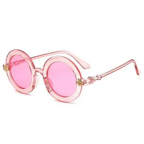 Kids Girls Round Frame Gold bee Summer Sunglasses