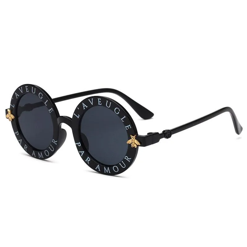 Kids Girls Round Frame Gold bee Summer Sunglasses