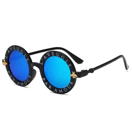 Kids Girls Round Frame Gold bee Summer Sunglasses