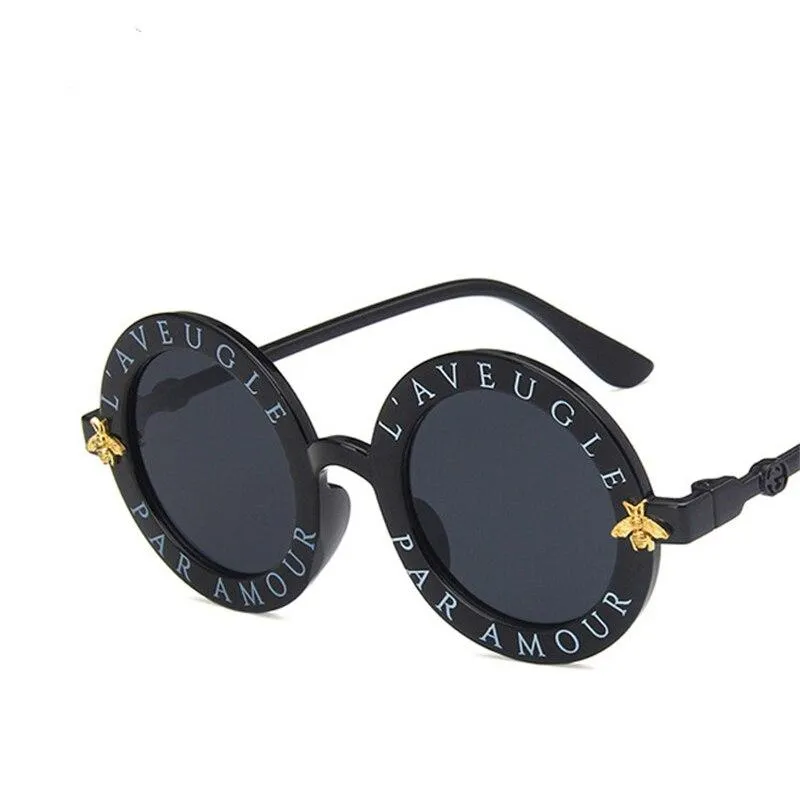 Kids Girls Round Frame Gold bee Summer Sunglasses