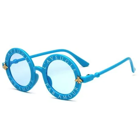 Kids Girls Round Frame Gold bee Summer Sunglasses