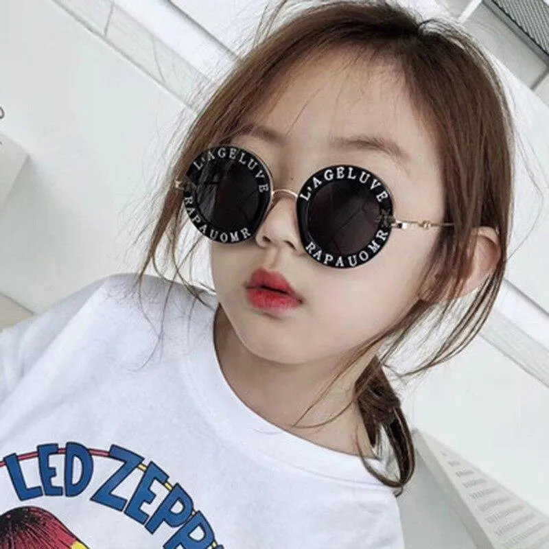 Kids Girls Round Frame Gold bee Summer Sunglasses