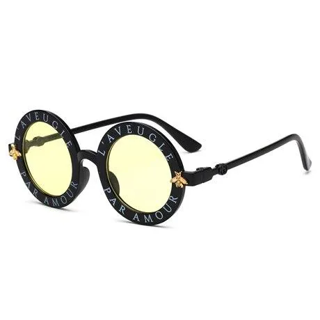 Kids Girls Round Frame Gold bee Summer Sunglasses