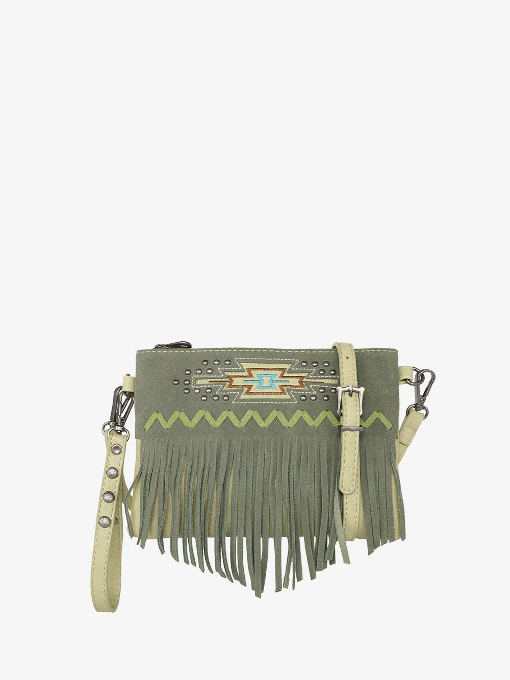 Montana West Aztec Embroidery Tassel Crossbody Wristlet