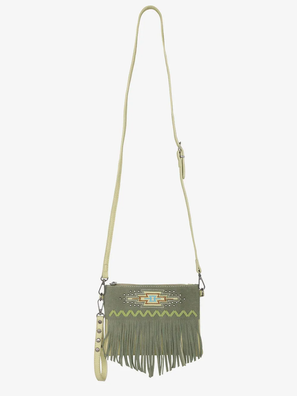 Montana West Aztec Embroidery Tassel Crossbody Wristlet