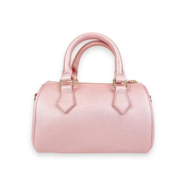 Pearl Studs Pink Leather Barrel Bag